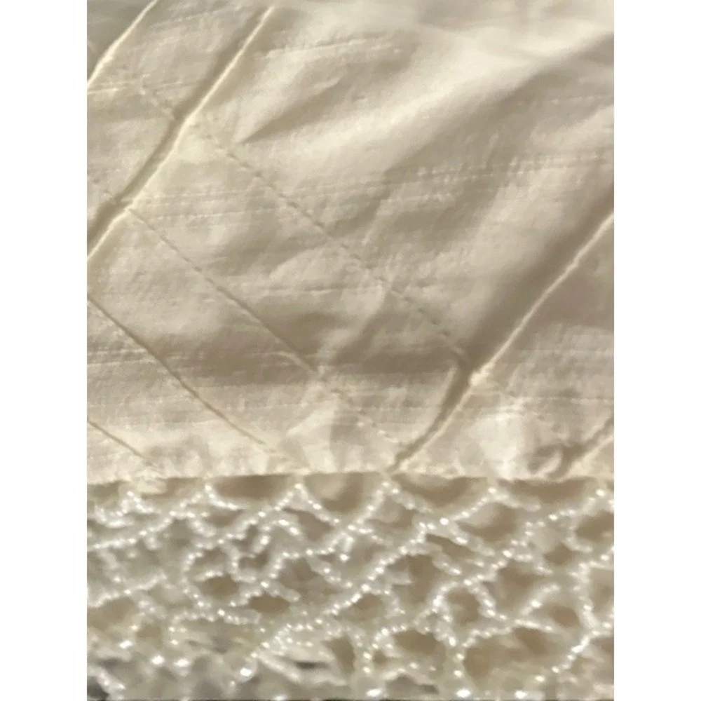 Throw Pillow Cover ONLY Beaded Pearly Dangly Satiny Off White Crocheted Trim 18